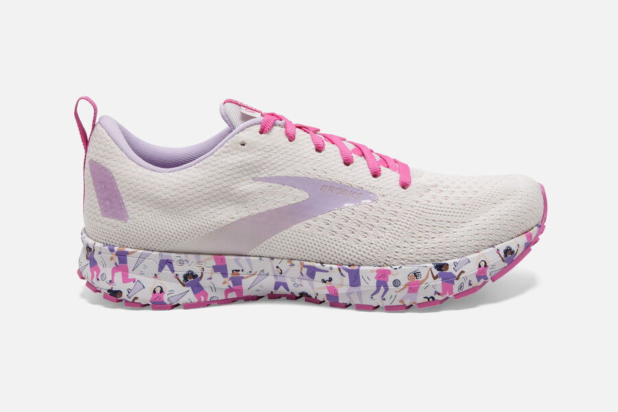 Womens Brooks Revel 4 Road Shoes White/Lilac/Pink | 904632-FQP